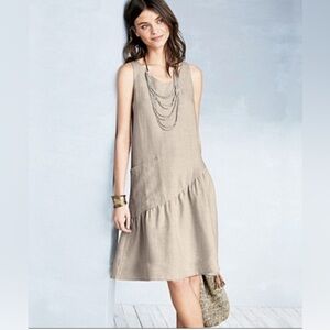 Garnet Hill 100% linen beige minimalist dress size 8 sleeveless